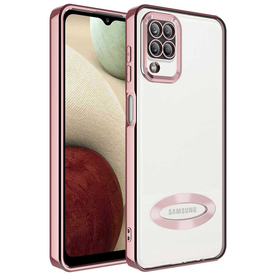 Galaxy A12 Kılıf Kamera Korumalı Logo Gösteren Zore Omega Kapak Gümüş