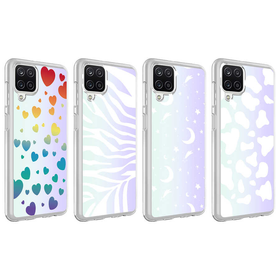 Galaxy A12 Kılıf Zore M-Blue Desenli Kapak Moon No4