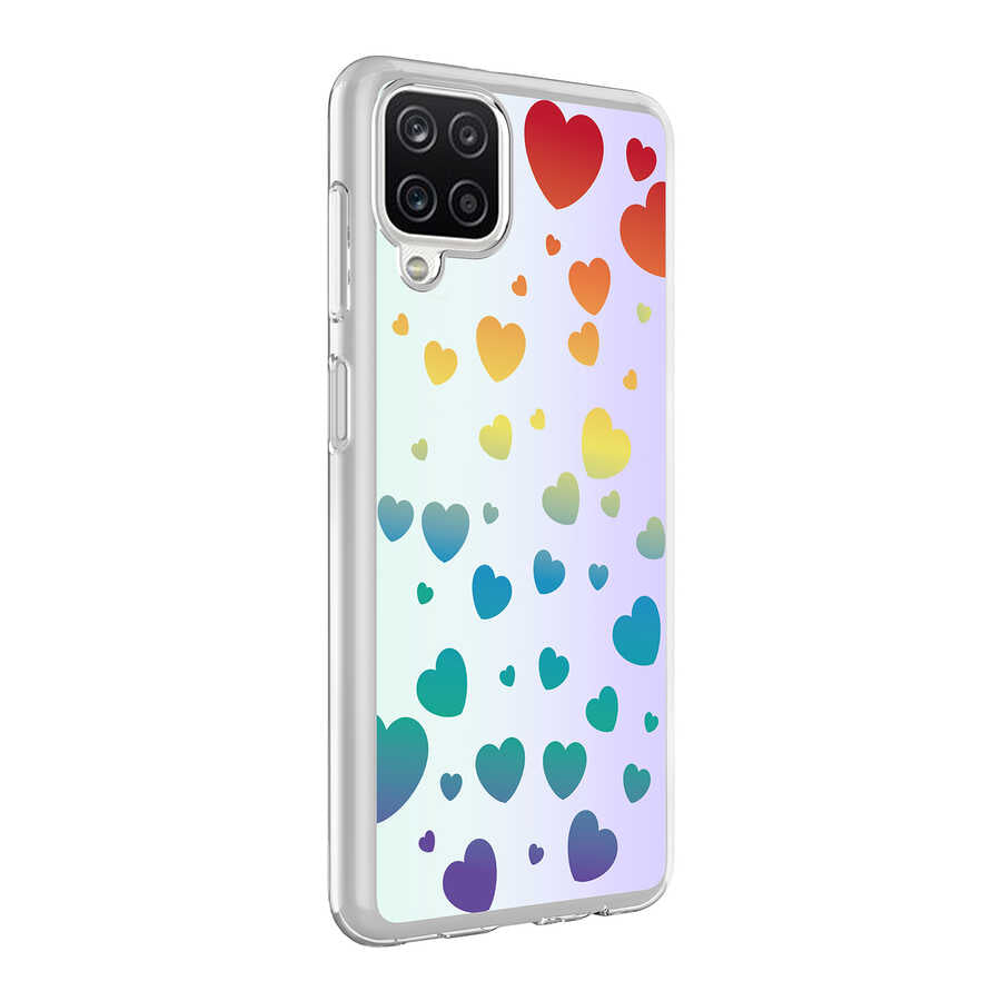 Galaxy A12 Kılıf Zore M-Blue Desenli Kapak Heart No3