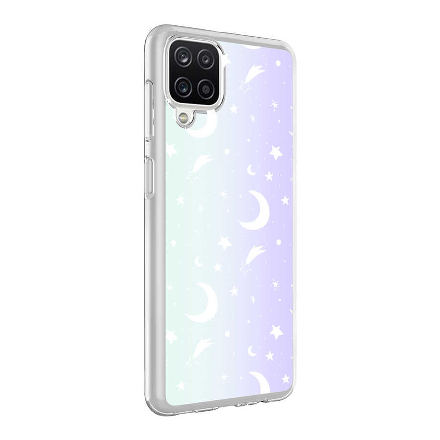 Galaxy A12 Kılıf Zore M-Blue Desenli Kapak Moon No4