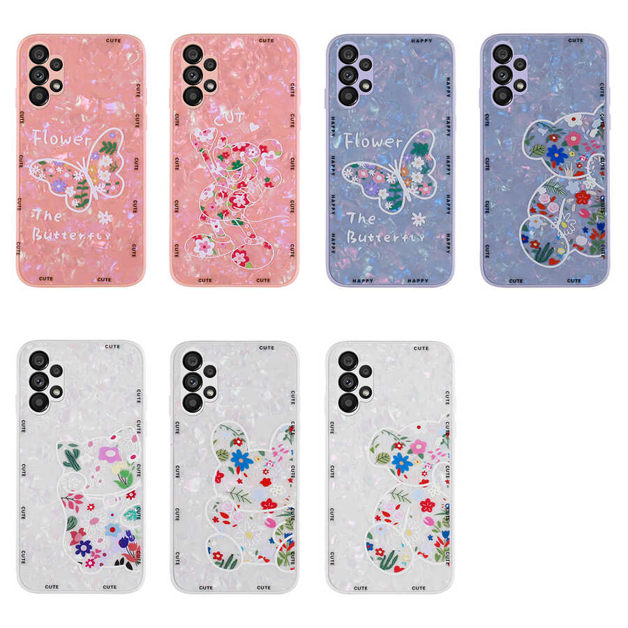 Galaxy A13 4G Kılıf Desenli Sert Silikon Zore Mumila Kapak Pink Mouse