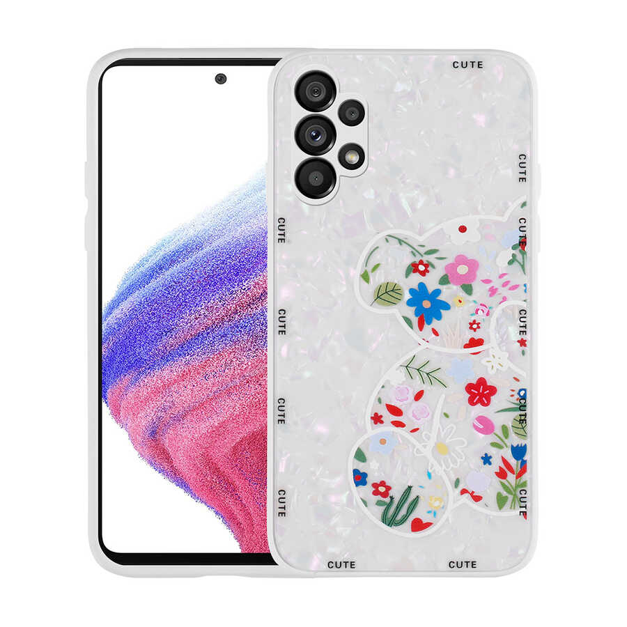 Galaxy A13 4G Kılıf Desenli Sert Silikon Zore Mumila Kapak White Bear