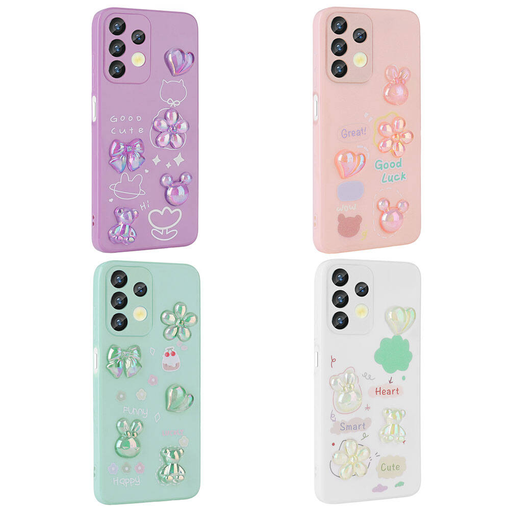 Galaxy A13 4G Kılıf Kabartma Figürlü Parlak Zore Toys Silikon Kapak Beyaz