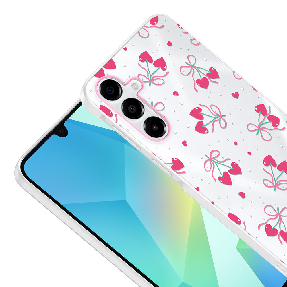 Galaxy A14 Kılıf Kamera Korumalı Desenli Zore Klip Kapak Kalpli Kiraz