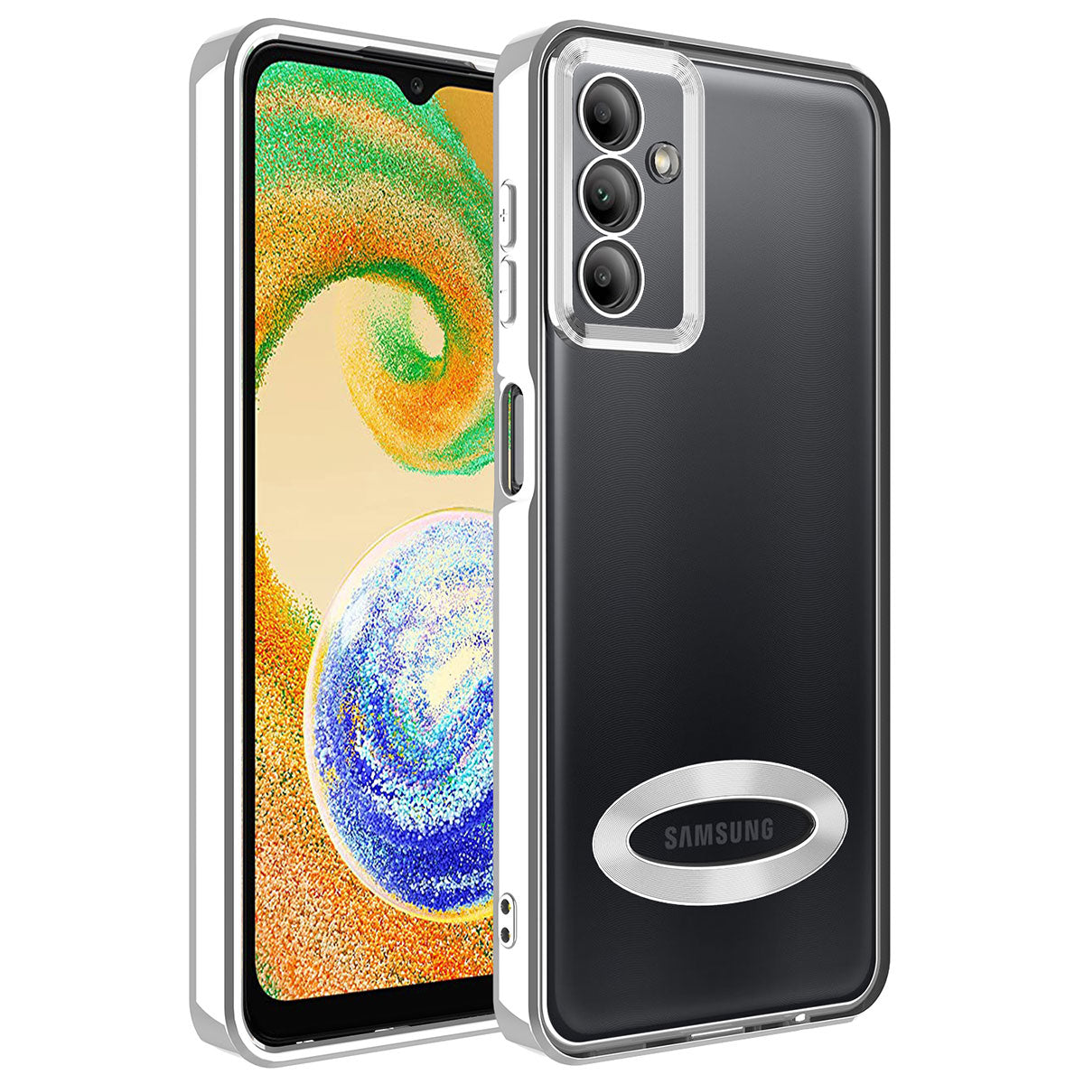 Galaxy A14 Kılıf Kamera Korumalı Logo Gösteren Zore Omega Kapak Gümüş