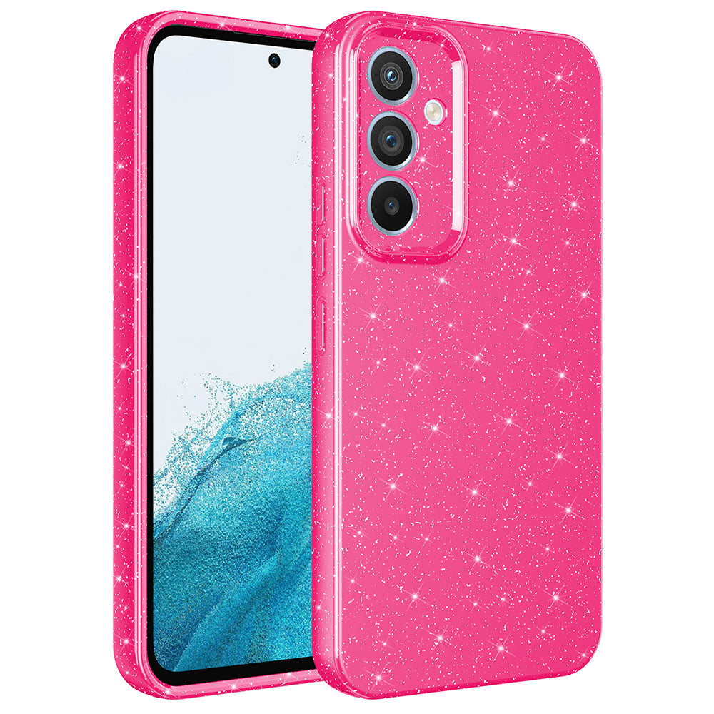 Galaxy A14 Kılıf Kamera Korumalı Simli Lüks Zore Koton Kapak Pembe Koyu