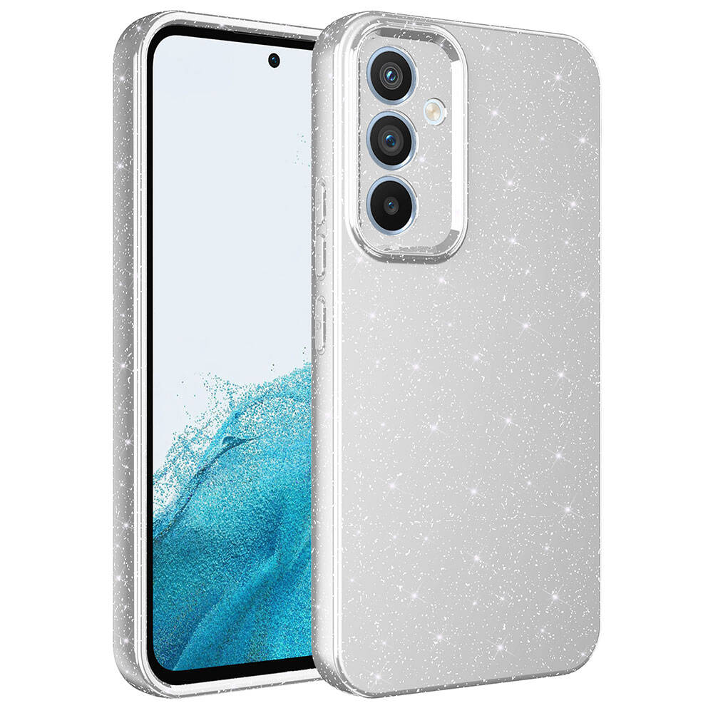 Galaxy A14 Kılıf Kamera Korumalı Simli Lüks Zore Koton Kapak Gümüş