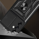 Galaxy A14 Kılıf Magnetik Standlı Kamera Korumalı Zore Sürgülü Vega Kapak Mavi