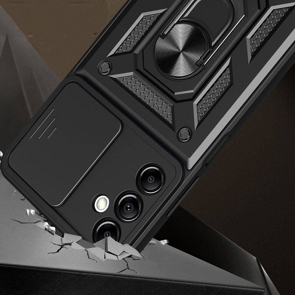 Galaxy A14 Kılıf Magnetik Standlı Kamera Korumalı Zore Sürgülü Vega Kapak Siyah