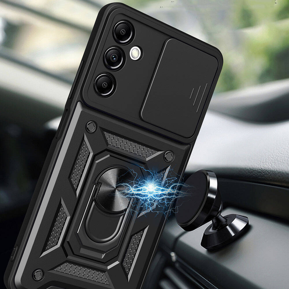 Galaxy A14 Kılıf Magnetik Standlı Kamera Korumalı Zore Sürgülü Vega Kapak Siyah