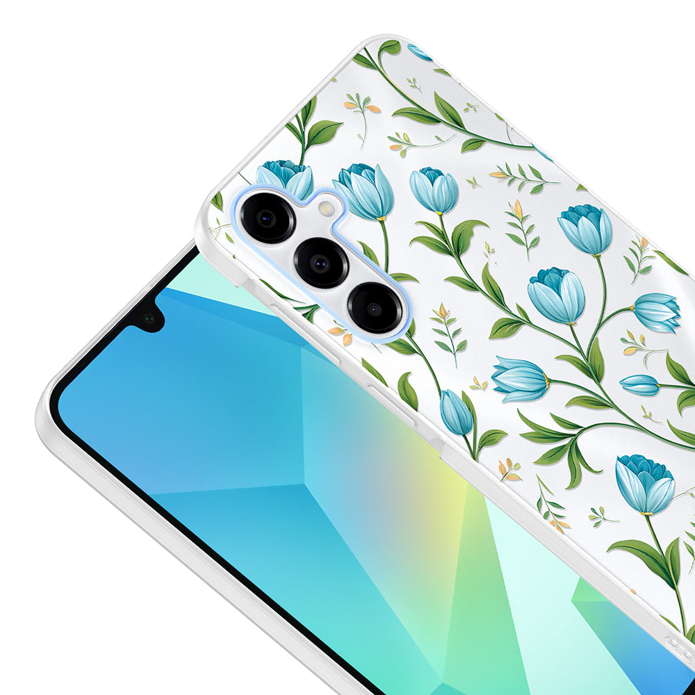 Galaxy A15 Kılıf Kamera Korumalı Desenli Zore Klip Kapak Mavi Lale