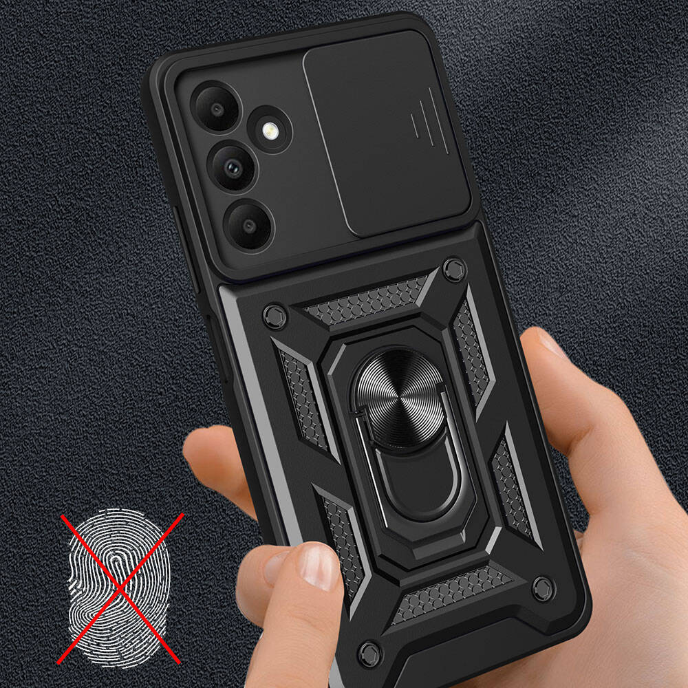 Galaxy A15 Kılıf Magnetik Standlı Kamera Korumalı Zore Sürgülü Vega Kapak Mavi
