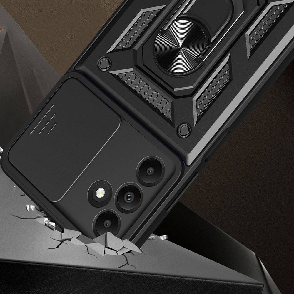 Galaxy A15 Kılıf Magnetik Standlı Kamera Korumalı Zore Sürgülü Vega Kapak Mavi