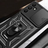 Galaxy A15 Kılıf Magnetik Standlı Kamera Korumalı Zore Sürgülü Vega Kapak Mavi