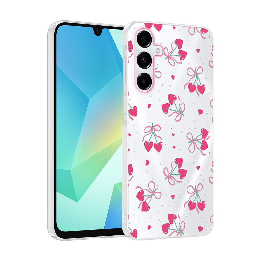 Galaxy A16 Kılıf Kamera Korumalı Desenli Zore Klip Kapak Kalpli Kiraz
