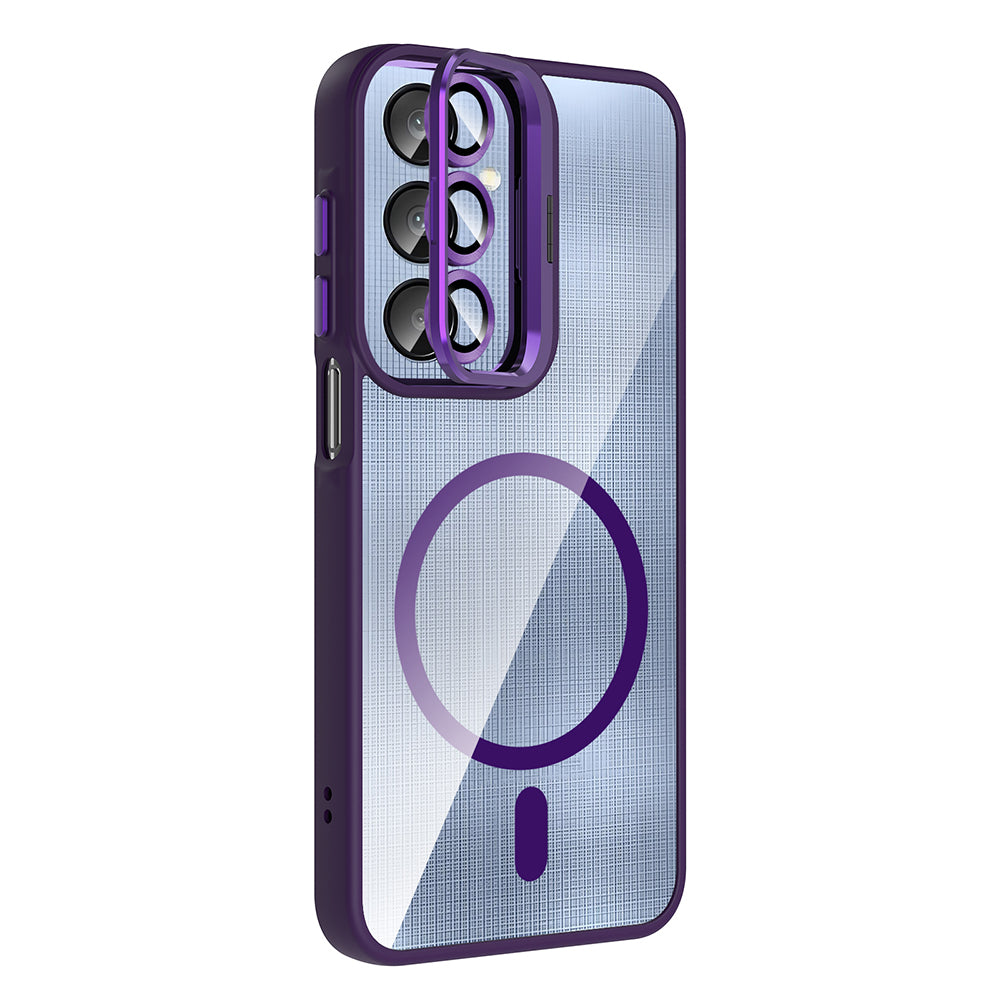 Galaxy A16 Kılıf Standlı ve Kamera Lens Hediyeli M-Safe Şarj Özellikli Zore Etro Kapak Desert Titanyum