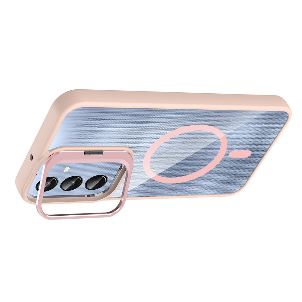 Galaxy A16 Kılıf Standlı ve Kamera Lens Hediyeli M-Safe Şarj Özellikli Zore Etro Kapak Pembe