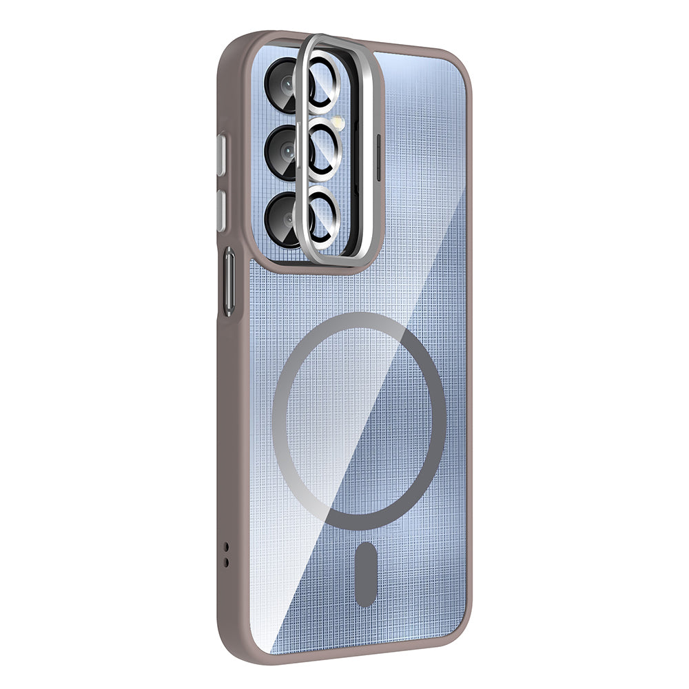 Galaxy A16 Kılıf Standlı ve Kamera Lens Hediyeli M-Safe Şarj Özellikli Zore Etro Kapak Pembe