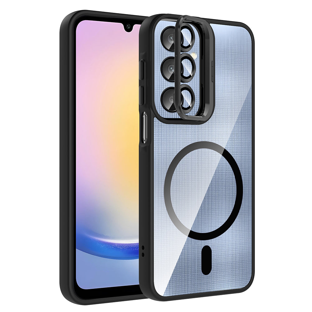 Galaxy A16 Kılıf Standlı ve Kamera Lens Hediyeli M-Safe Şarj Özellikli Zore Etro Kapak Desert Titanyum