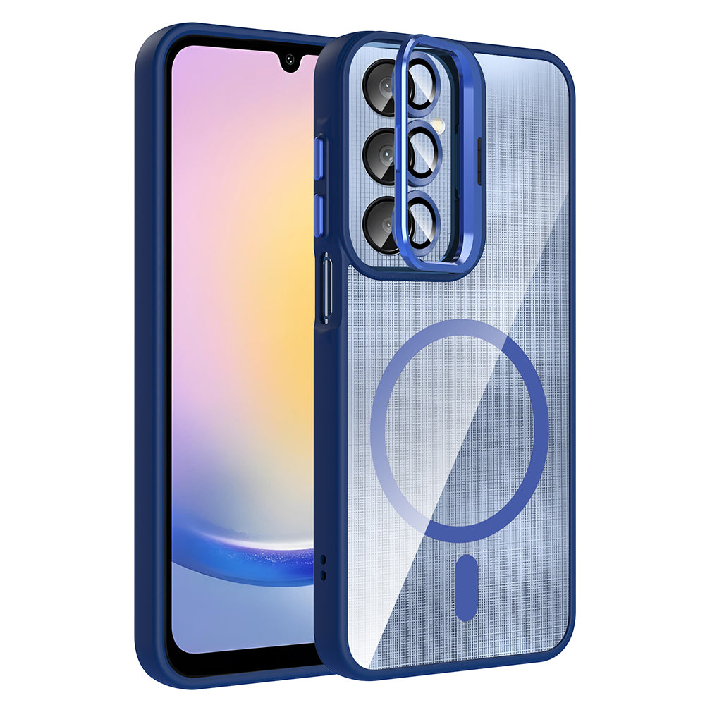 Galaxy A16 Kılıf Standlı ve Kamera Lens Hediyeli M-Safe Şarj Özellikli Zore Etro Kapak Lacivert