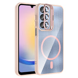 Galaxy A16 Kılıf Standlı ve Kamera Lens Hediyeli M-Safe Şarj Özellikli Zore Etro Kapak Pembe