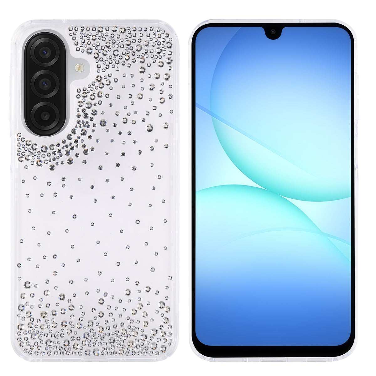 Galaxy A17 Kılıf Airbag Tasarımlı Damla Taşlı Şeffaf Zore Pera Silikon Kapak Mor