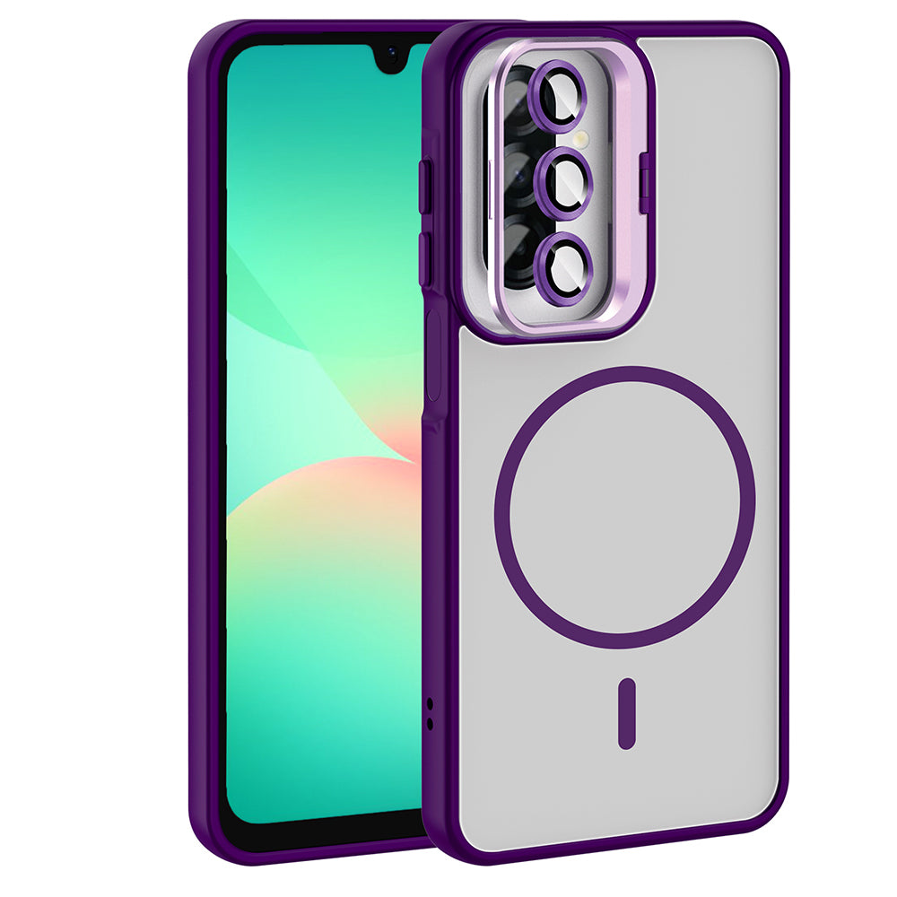 Galaxy A17 Kılıf Standlı ve Kamera Lens Hediyeli Zore Etro Kapak Derin Mor