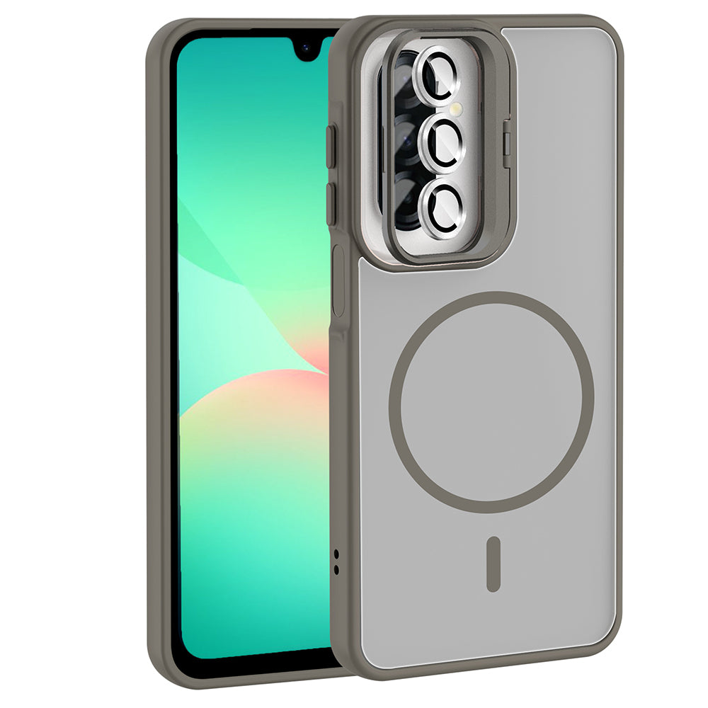 Galaxy A17 Kılıf Standlı ve Kamera Lens Hediyeli Zore Etro Kapak Gri