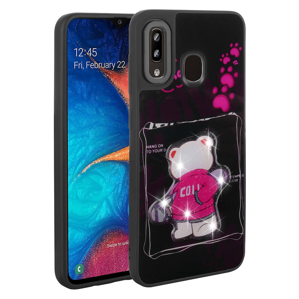 Galaxy A20 Kılıf Parlayan Kabartmalı İkonik Figürlü Zore Amas Silikon Kapak Siyah