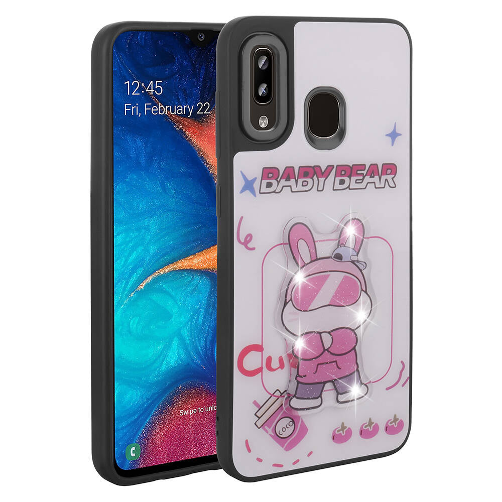 Galaxy A20 Kılıf Parlayan Kabartmalı İkonik Figürlü Zore Amas Silikon Kapak Beyaz