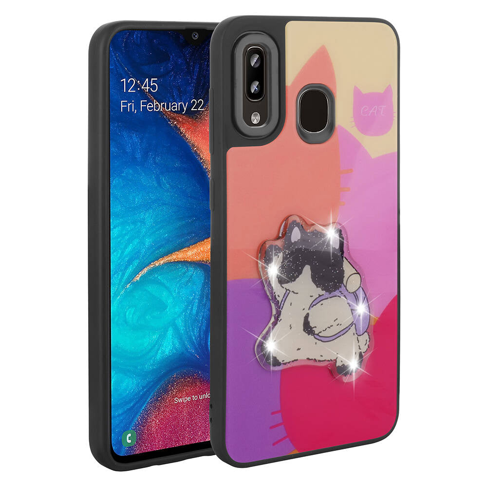 Galaxy A20 Kılıf Parlayan Kabartmalı İkonik Figürlü Zore Amas Silikon Kapak Siyah