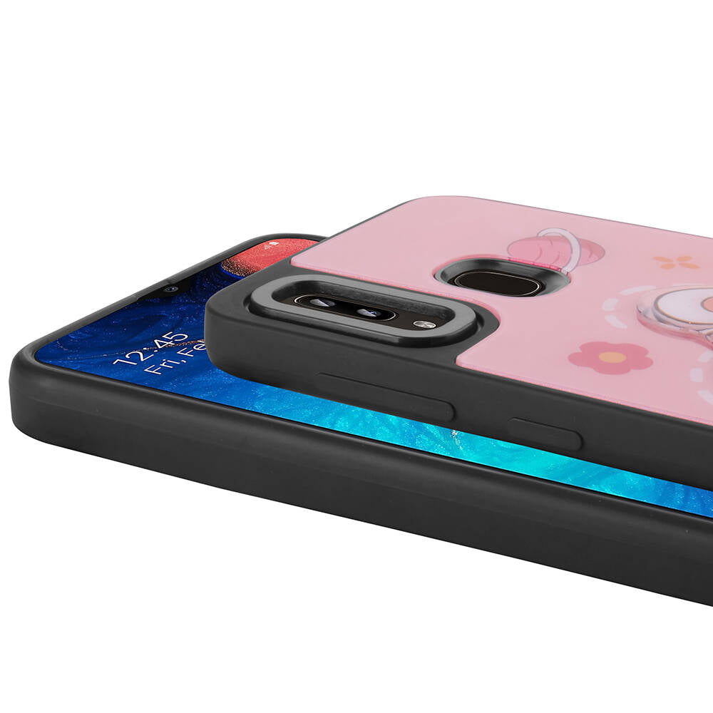 Galaxy A20 Kılıf Parlayan Kabartmalı İkonik Figürlü Zore Amas Silikon Kapak Mor