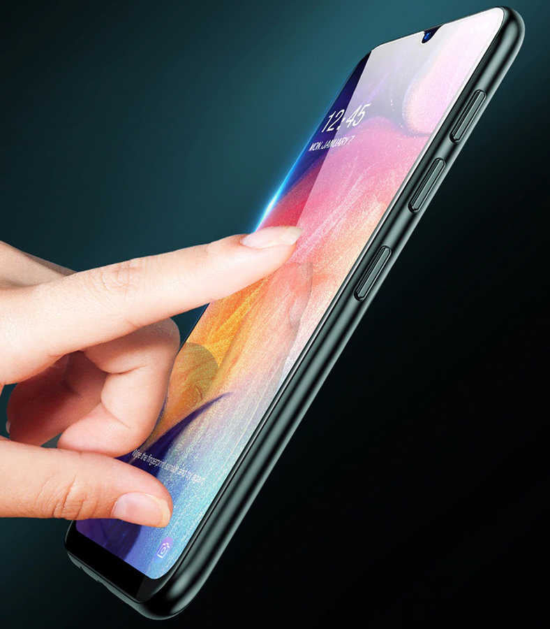Galaxy A20S Zore Kenarları Kırılmaya Dayanıklı Cam Ekran Koruyucu Siyah