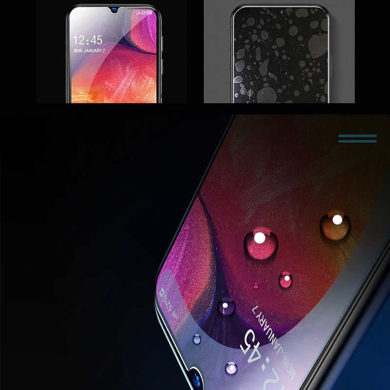 Galaxy A20S Zore Kenarları Kırılmaya Dayanıklı Cam Ekran Koruyucu Siyah