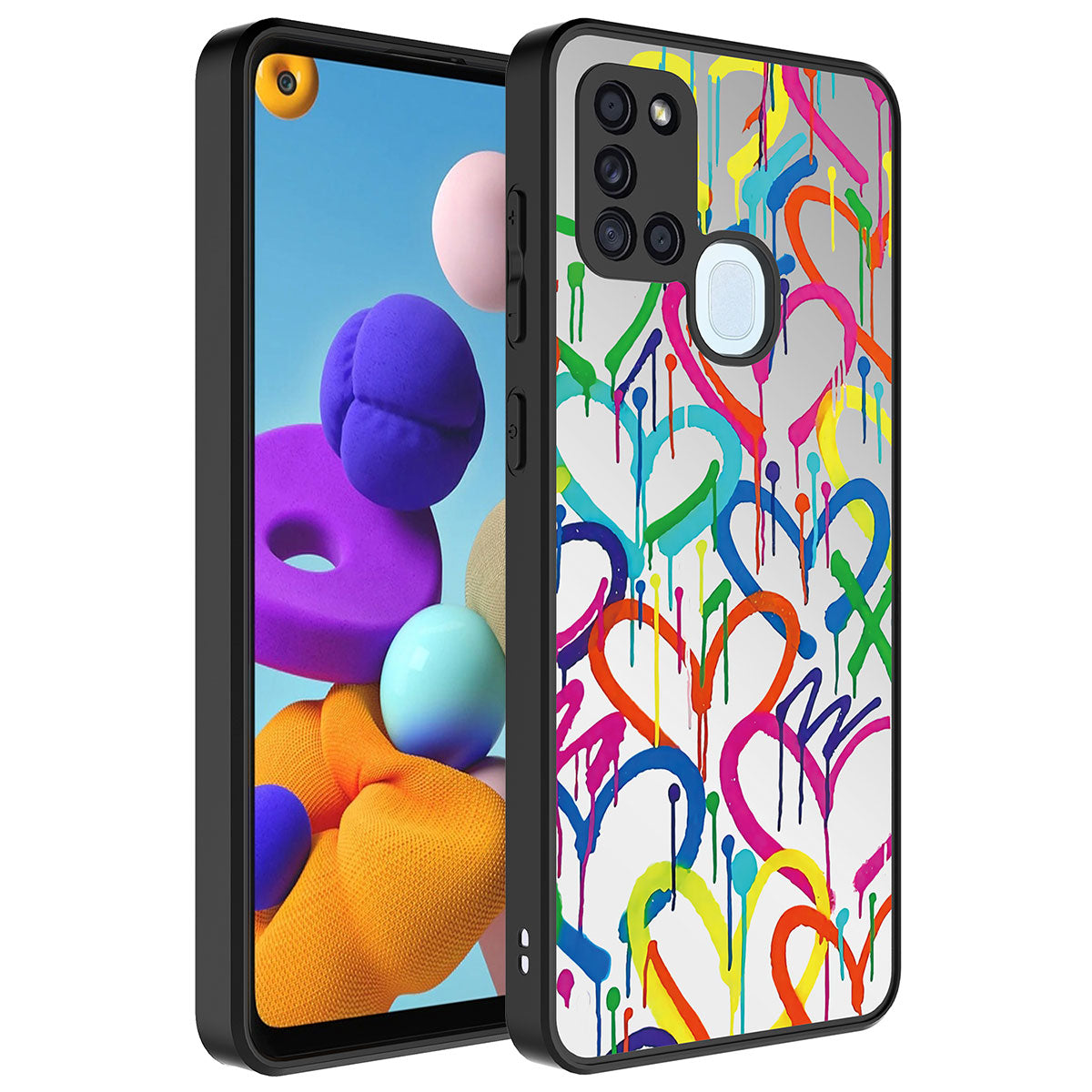 Galaxy A21S Kılıf Aynalı Desenli Kamera Korumalı Parlak Zore Mirror Kapak Kalp