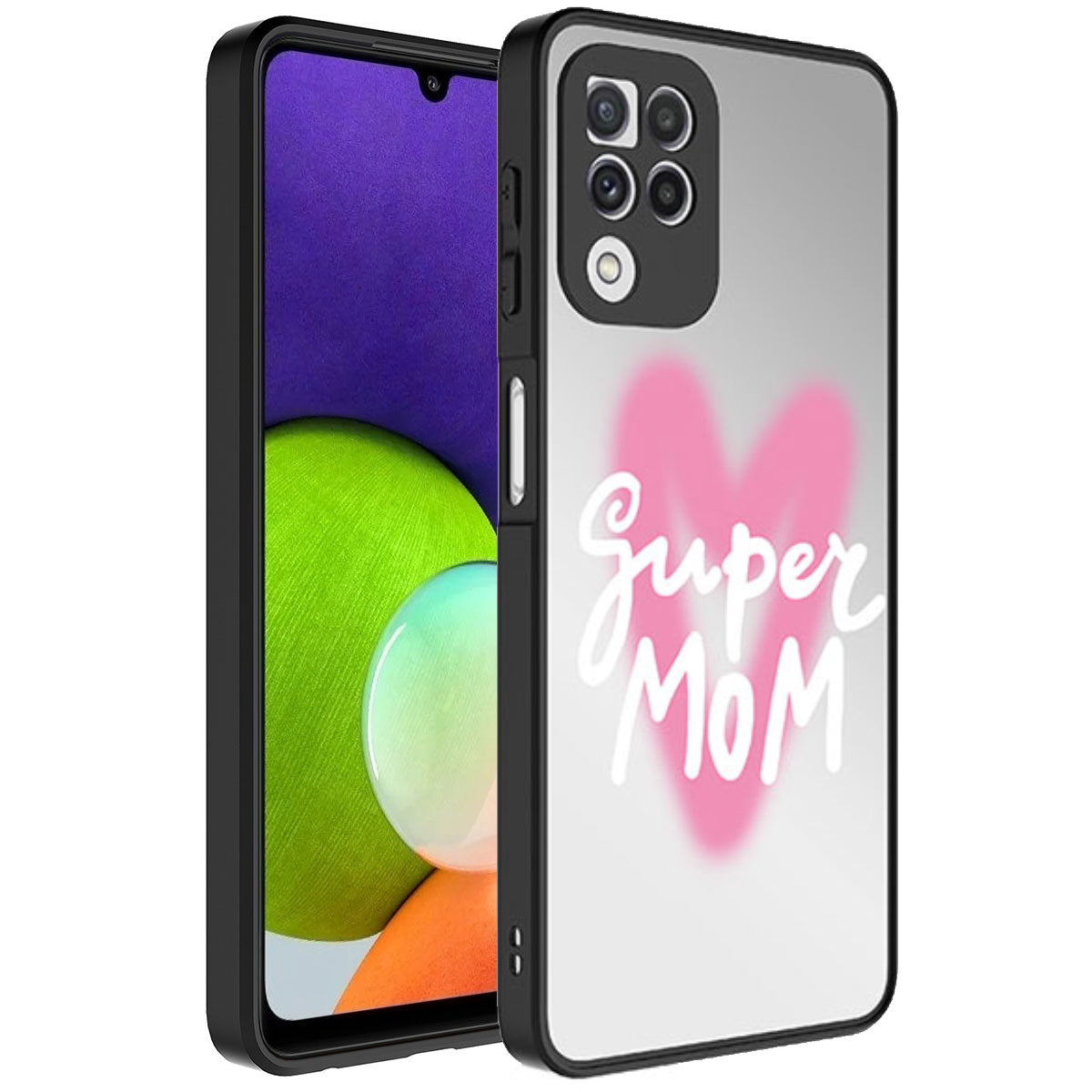 Galaxy A22 4G Kılıf Aynalı Desenli Kamera Korumalı Parlak Zore Mirror Kapak Süper Anne