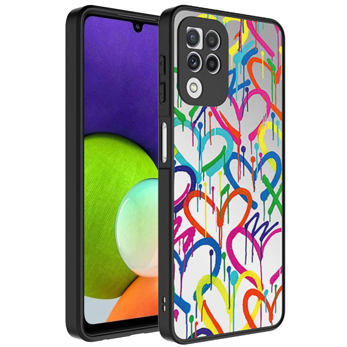 Galaxy A22 4G Kılıf Aynalı Desenli Kamera Korumalı Parlak Zore Mirror Kapak Kalp