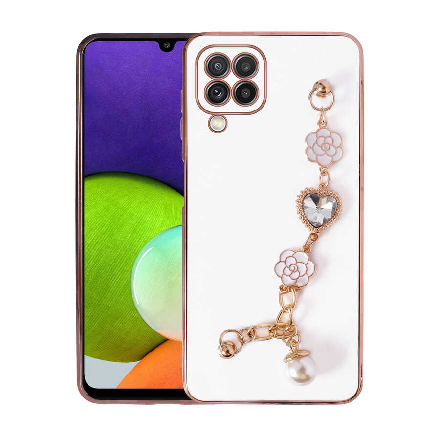 Galaxy A22 4G Kılıf El Tutamaçlı Kamera Korumalı Zore Taka Silikon Kapak Beyaz