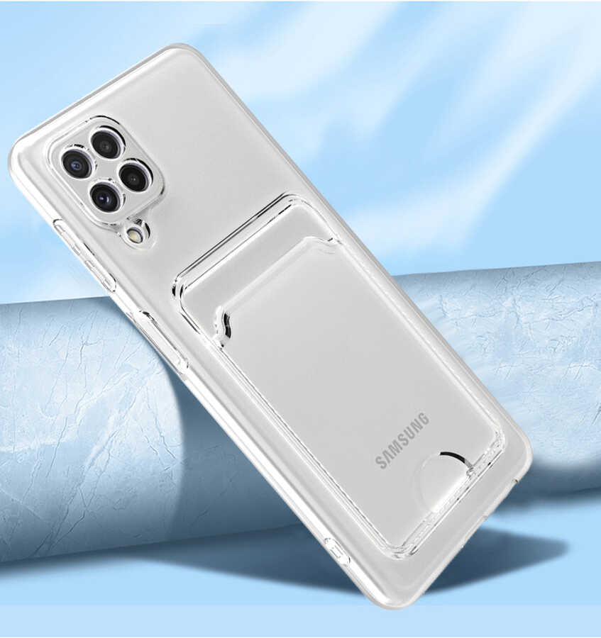 Galaxy A22 4G Kılıf Kartlıklı Şeffaf Zore Setra Clear Silikon Kapak Renksiz