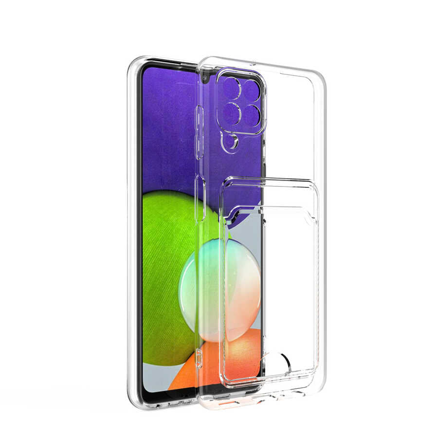 Galaxy A22 4G Kılıf Kartlıklı Şeffaf Zore Setra Clear Silikon Kapak Renksiz