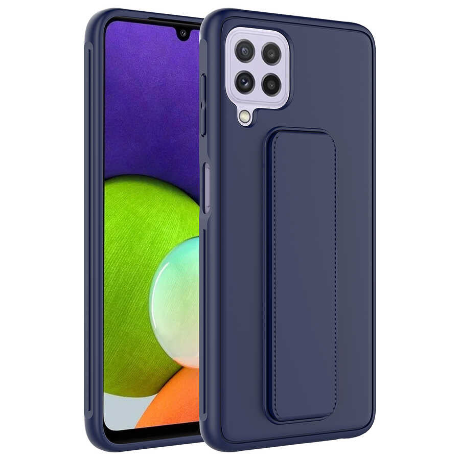 Galaxy A22 4G Kılıf Zore Qstand Kapak Lacivert