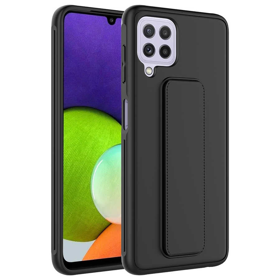 Galaxy A22 4G Kılıf Zore Qstand Kapak Siyah