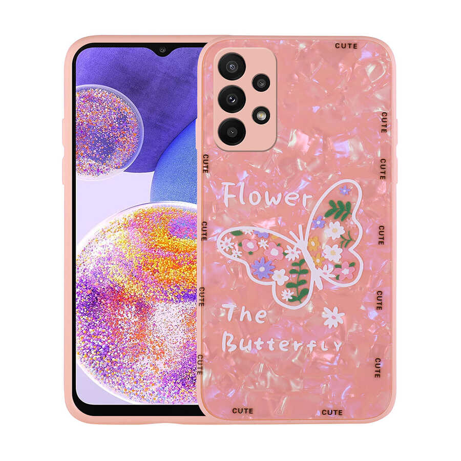 Galaxy A23 Kılıf Desenli Sert Silikon Zore Mumila Kapak Pink Mouse