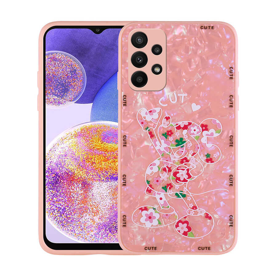 Galaxy A23 Kılıf Desenli Sert Silikon Zore Mumila Kapak Pink Mouse