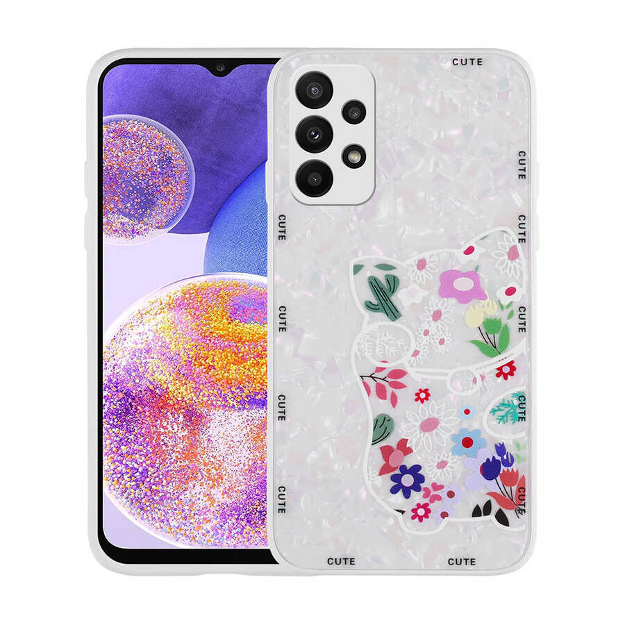 Galaxy A23 Kılıf Desenli Sert Silikon Zore Mumila Kapak White Cat