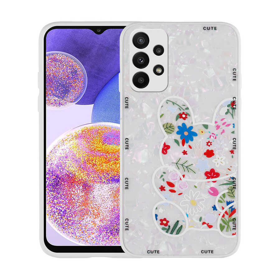 Galaxy A23 Kılıf Desenli Sert Silikon Zore Mumila Kapak White Rabbit