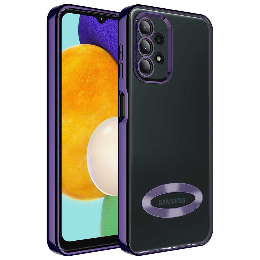 Galaxy A23 Kılıf Kamera Korumalı Logo Gösteren Zore Omega Kapak Gümüş