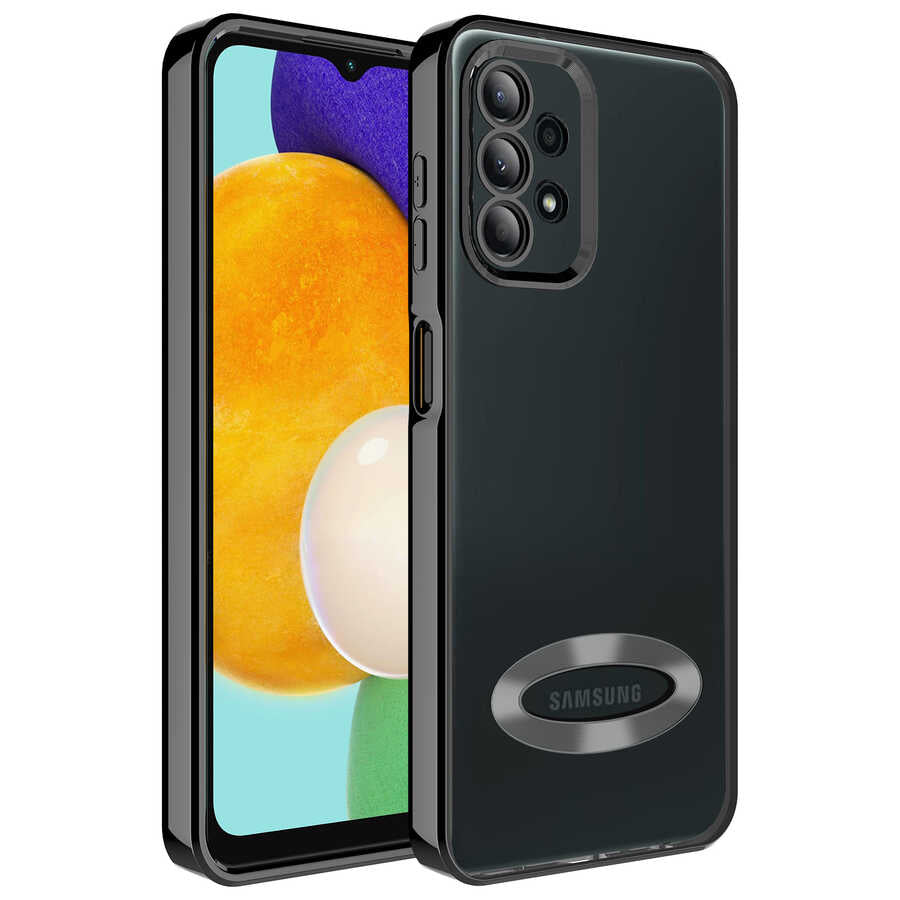 Galaxy A23 Kılıf Kamera Korumalı Logo Gösteren Zore Omega Kapak Siyah