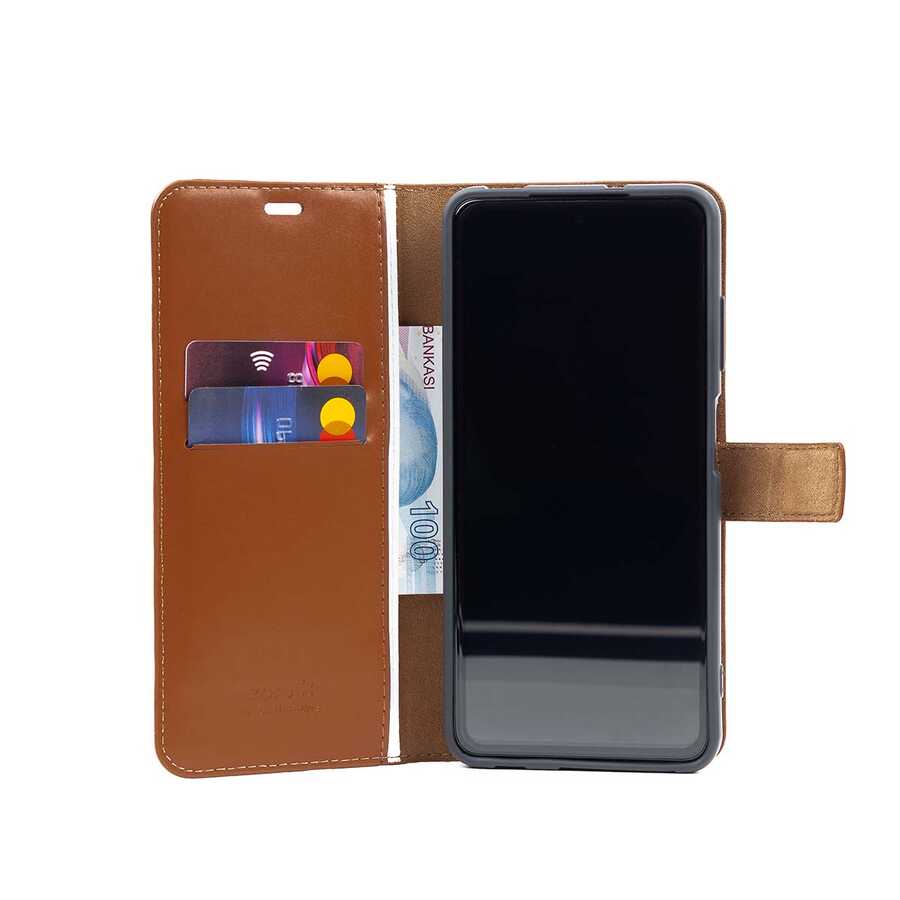 Galaxy A23 Kılıf Zore Kar Deluxe Kapaklı Kılıf Gold