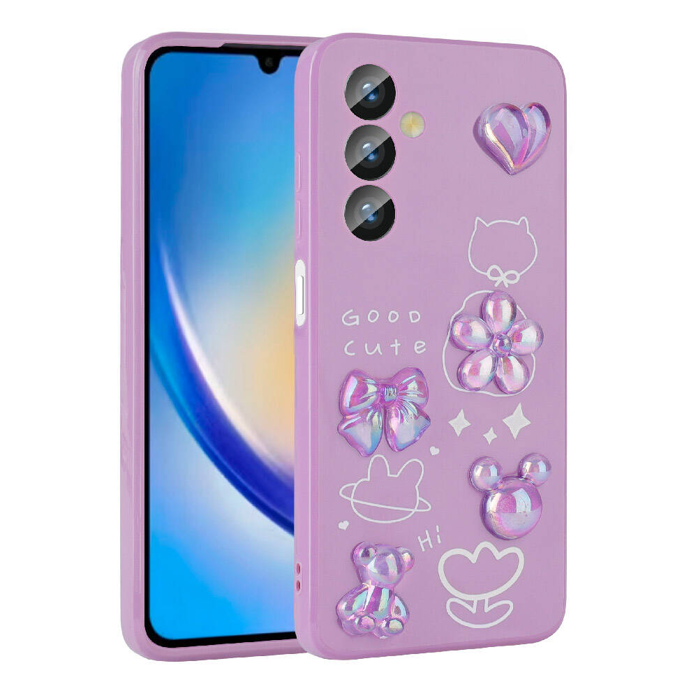 Galaxy A24 Kılıf Kabartma Figürlü Parlak Zore Toys Silikon Kapak Beyaz